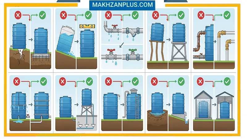 اشتباهات رایج نصابها در نصب مخزن | نکاتی که هر نصاب باید بداند 2 نقشه نصب صحیح مخازن آب
