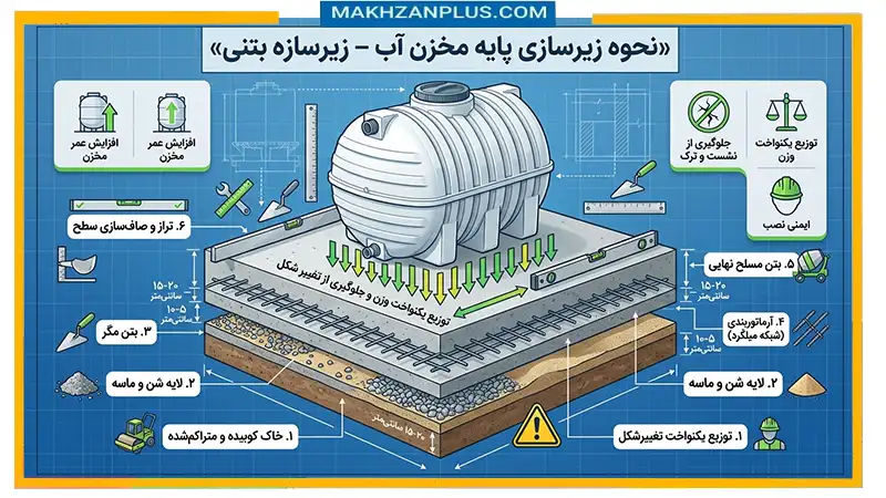 اثر نوع پایه زیر مخزن بر عمر آن (بتنی،موزاییک،پروفیل،خاک) 2 پایه بتنی مخزن آب